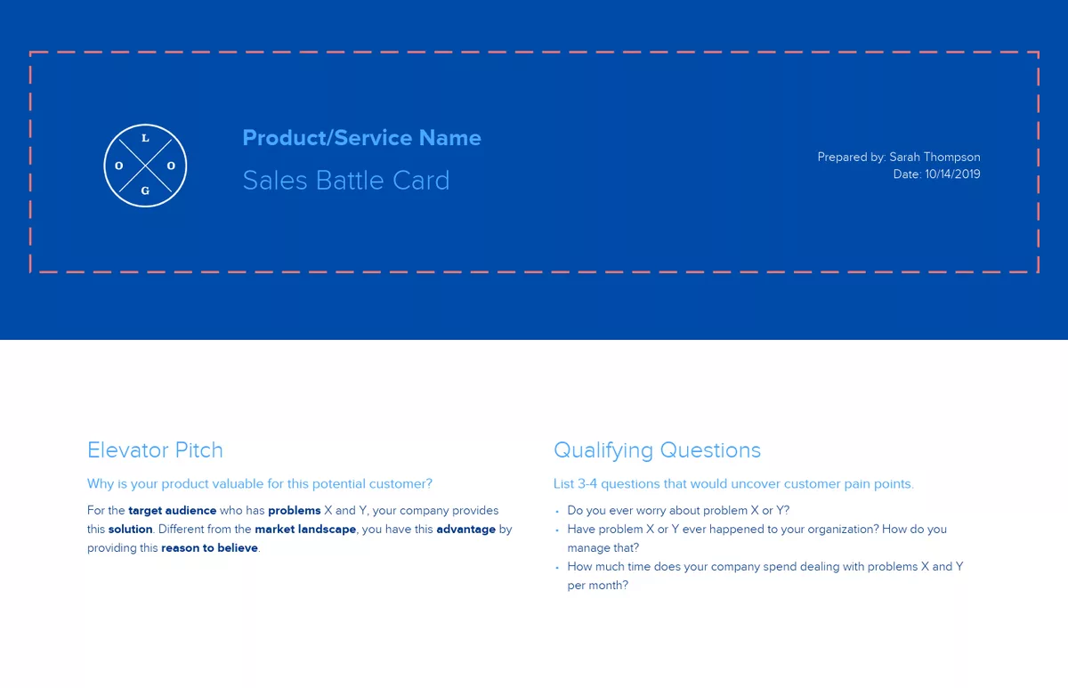 Highlight Your Company Mission And Vision, And Outline Qualifying Questions | How To Make Sales Battle Cards