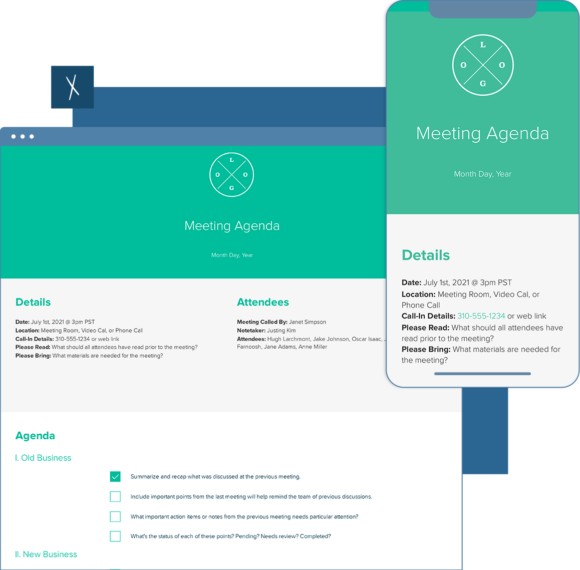 Click To Create Your Free Meeting Agenda! Meeting Agenda Template | Desktop And Mobile Views