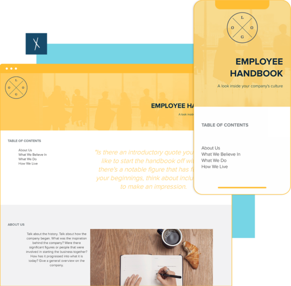 Click To Create Your Free Employee Handbook! Employee Handbook Template | Desktop And Mobile Views