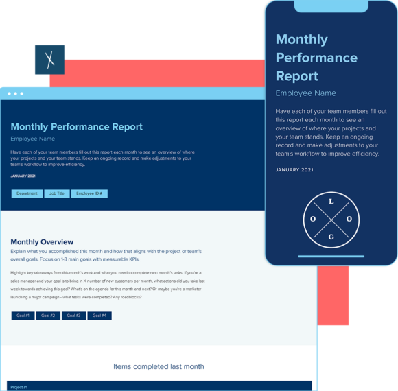 Click To Create Your Free Monthly Performance Report! Monthly Performance Report Template | Desktop And Mobile Views
