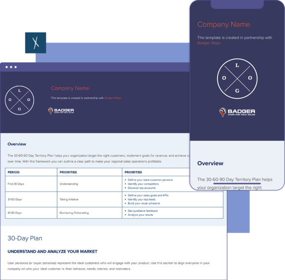 Click To Create Your Free Sales Territory Plan! 30-60-90 Day Sales Territory Plan Template | Desktop And Mobile Views