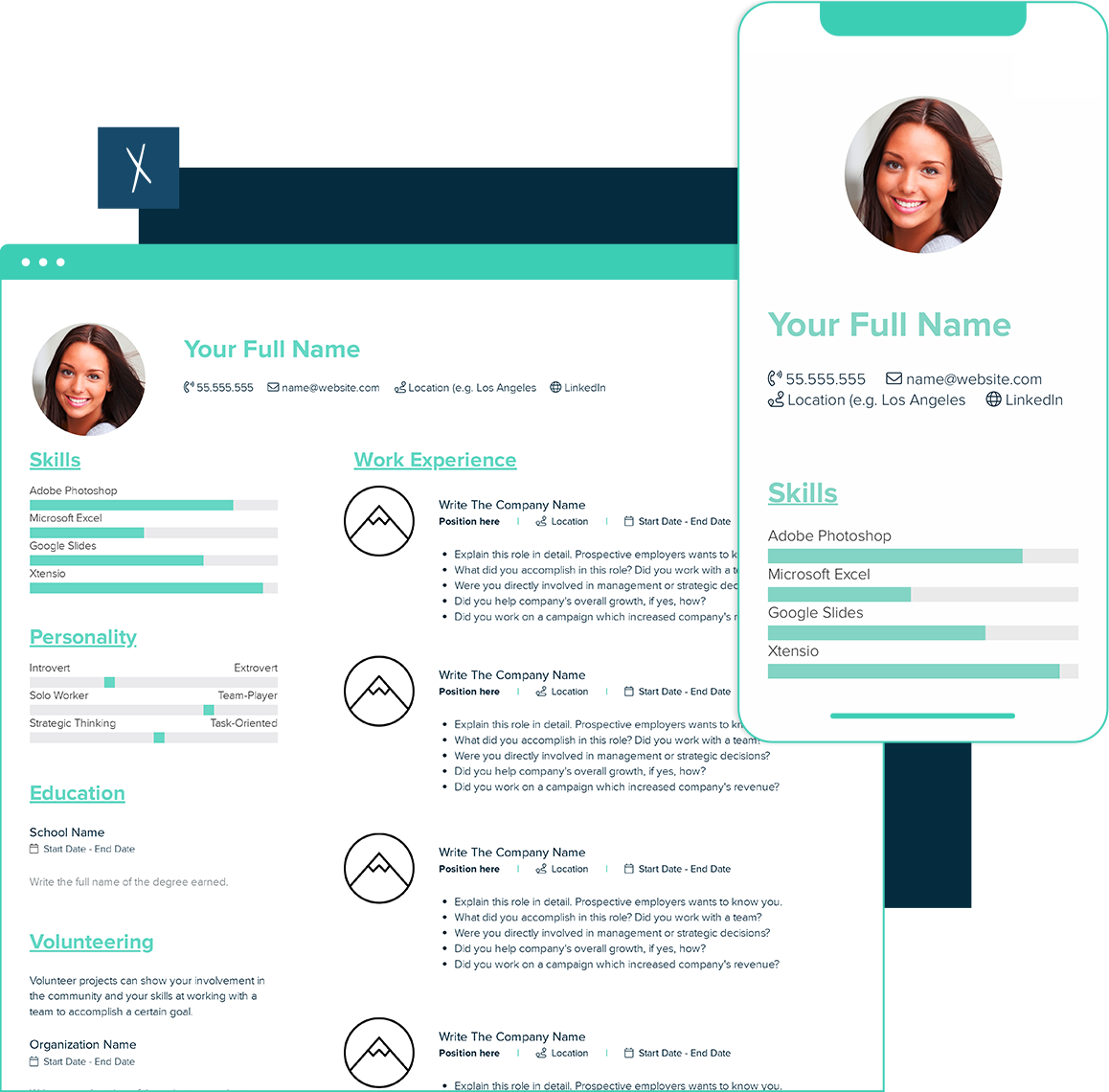 Click To Create Your Free Resume! Resume Template | Desktop And Mobile Views
