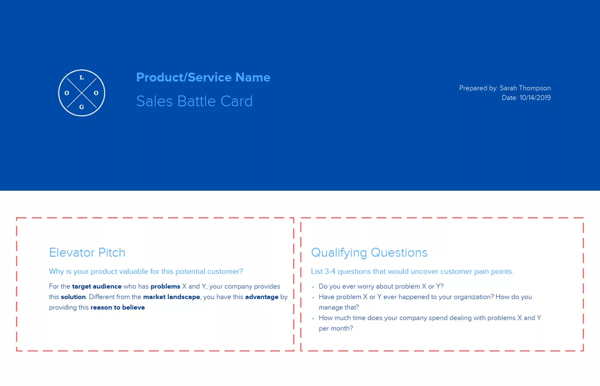 Highlight Your Company Mission And Vision, And Outline Qualifying Questions | How To Make Sales Battle Cards