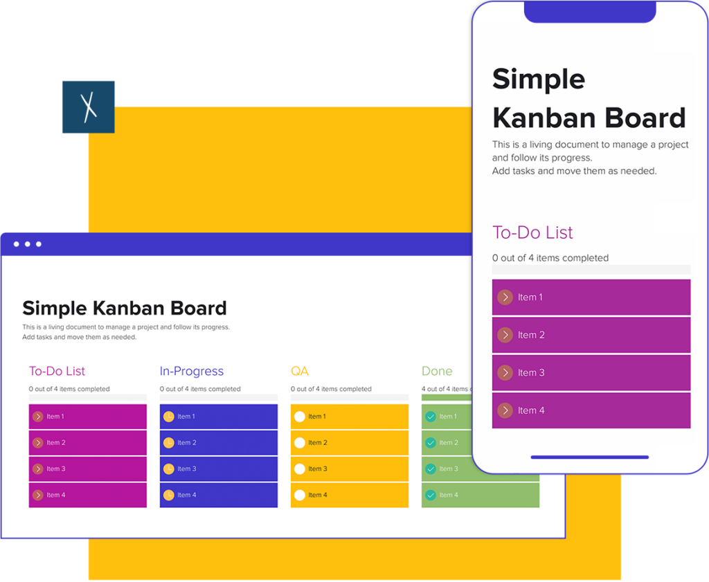 Click To Create Your Free Simple Kanban Board! Simple Kanban Board Template | Desktop And Mobile Views
