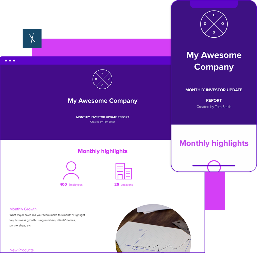 Monthly Investor Updates Report Template | Desktop And Mobile Views