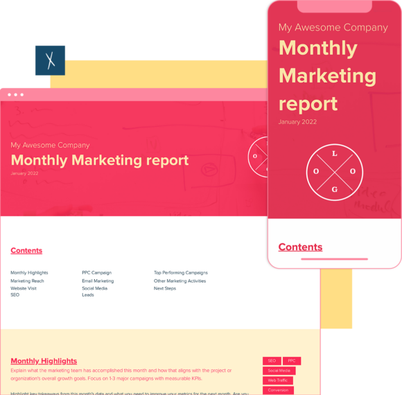 Click To Create Your Free Monthly Marketing Report! Monthly Marketing Report Template | Desktop And Mobile Views