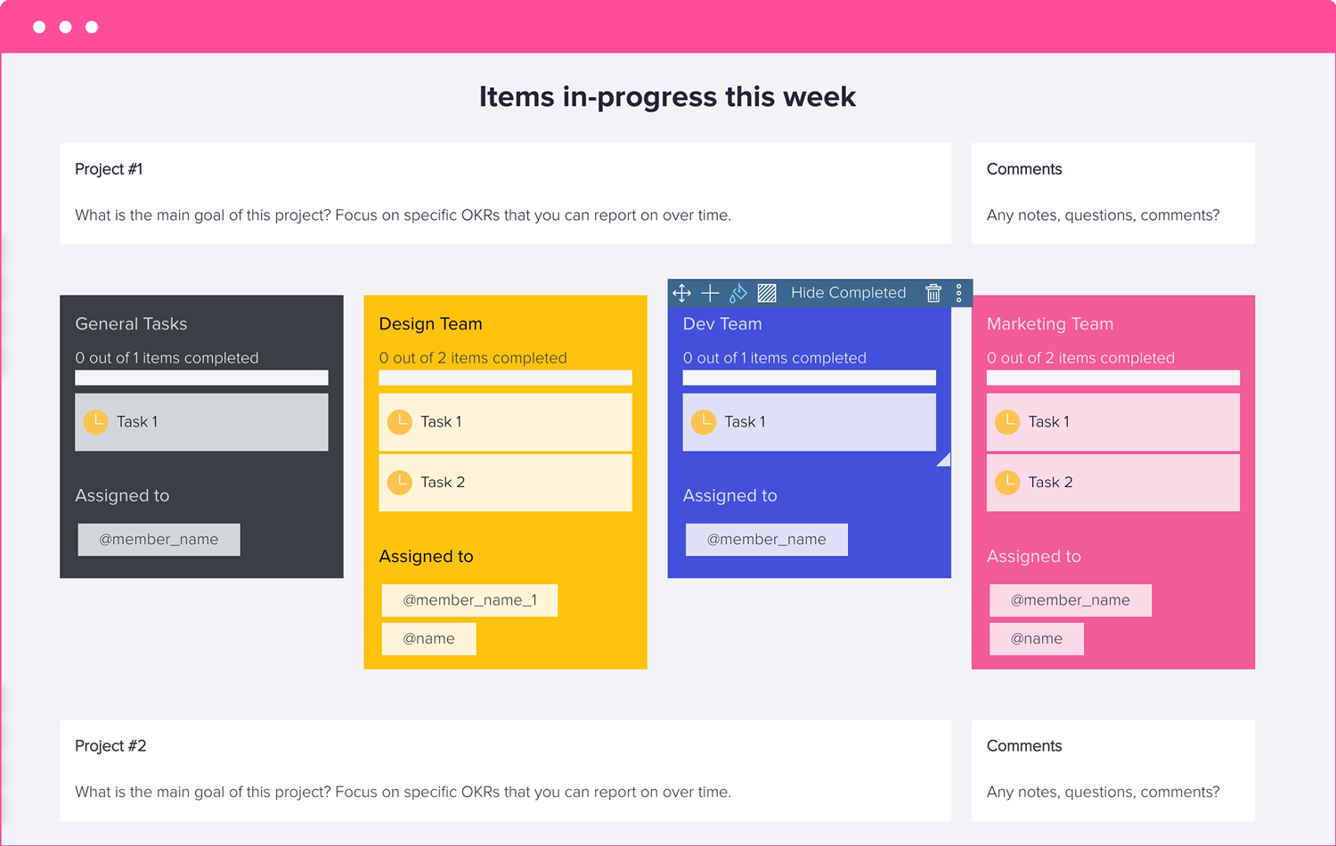 Major Projects, Tasks, Items, In Progress