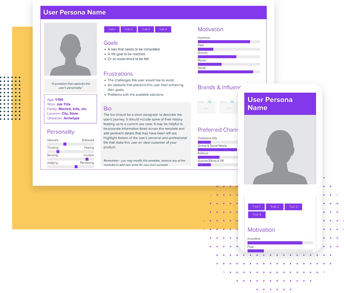 Click To Create Your Free User Persona! User Persona Template | Desktop And Mobile Views