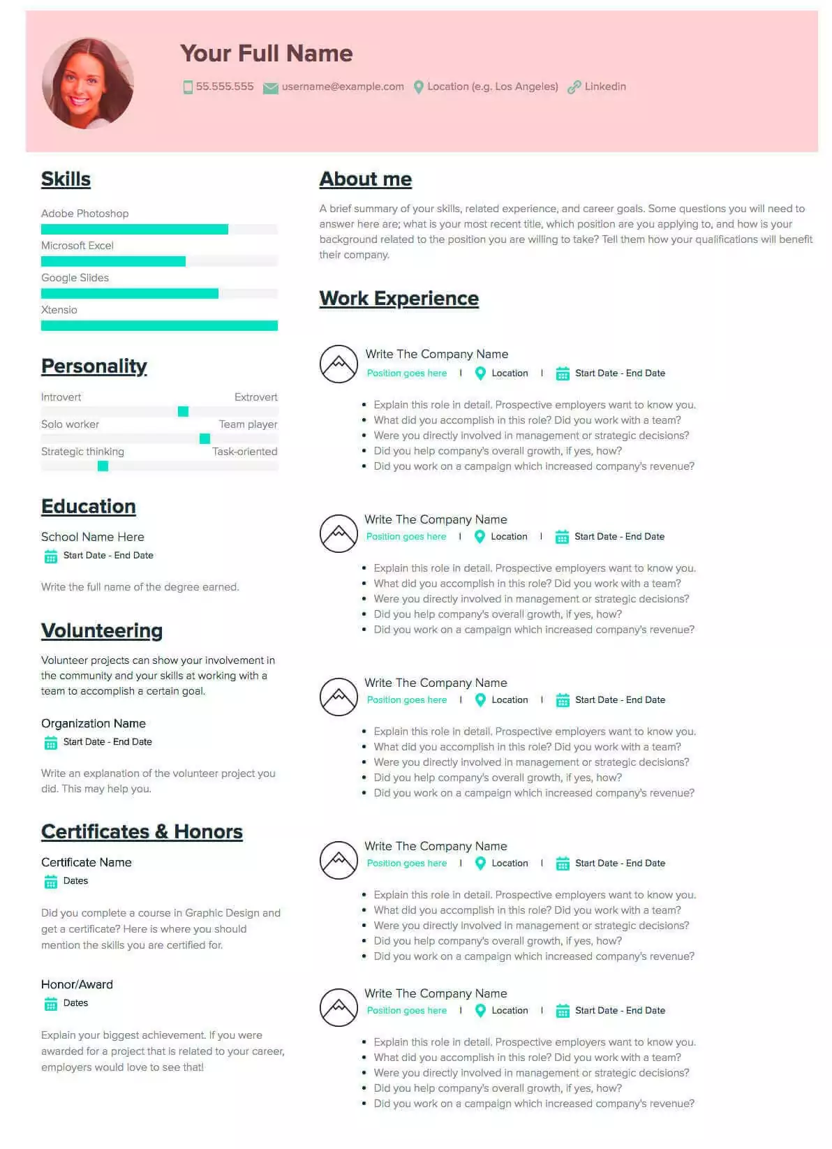 Resume Template, Name And Contact Info