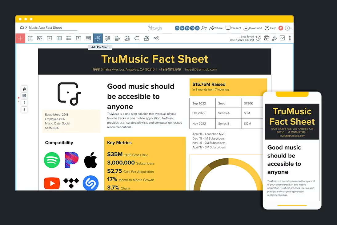 Company Fact Sheet Template Music App Fact Sheet